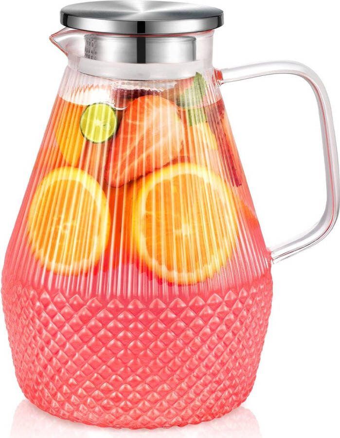 Veecom Waterkaraf met deksel 2 4 liter glazen kan met deksel borosilicaatglas waterkan voor ijsthee hittebestendig voor water dranken transparant