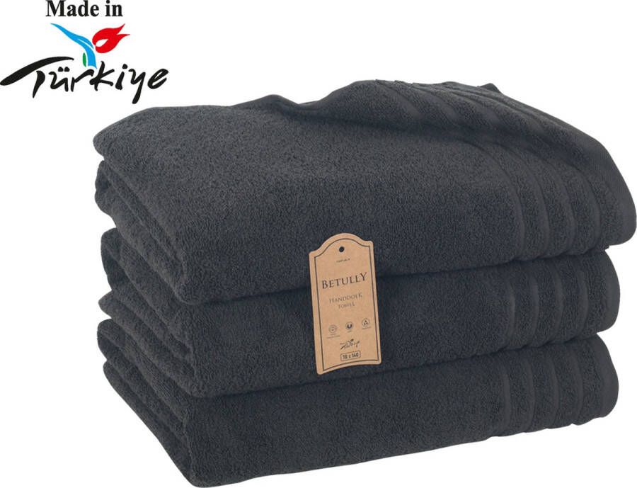 Veehaus Sheron XL Handdoeken Zwart 70x140 Set van 3 Badhanddoeken hotelkwaliteit 100% katoen