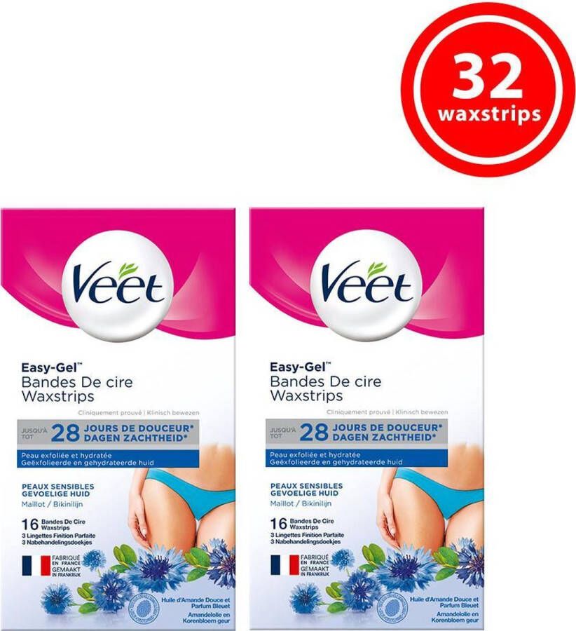 Veet Easy-Gel Wax Ontharingsstrips Bikinilijn Gevoelige Huid 2 x 16 stuks