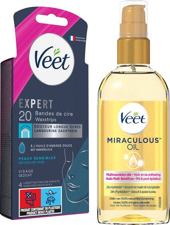 Veet Expert 1x Voedende Olie Miraculous Arganolie 1x Koude wasstrips Gezicht 20st Voordeelverpakking