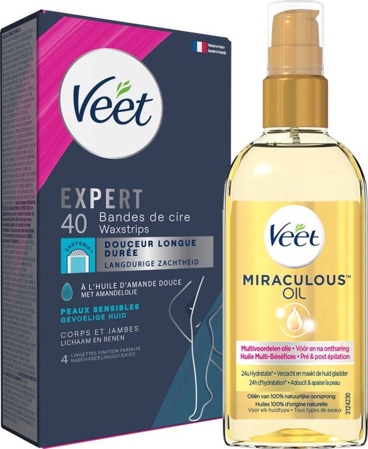 Veet Expert 1x Voedende Olie Miraculous Arganolie 1x Koude wasstrips Voordeelverpakking