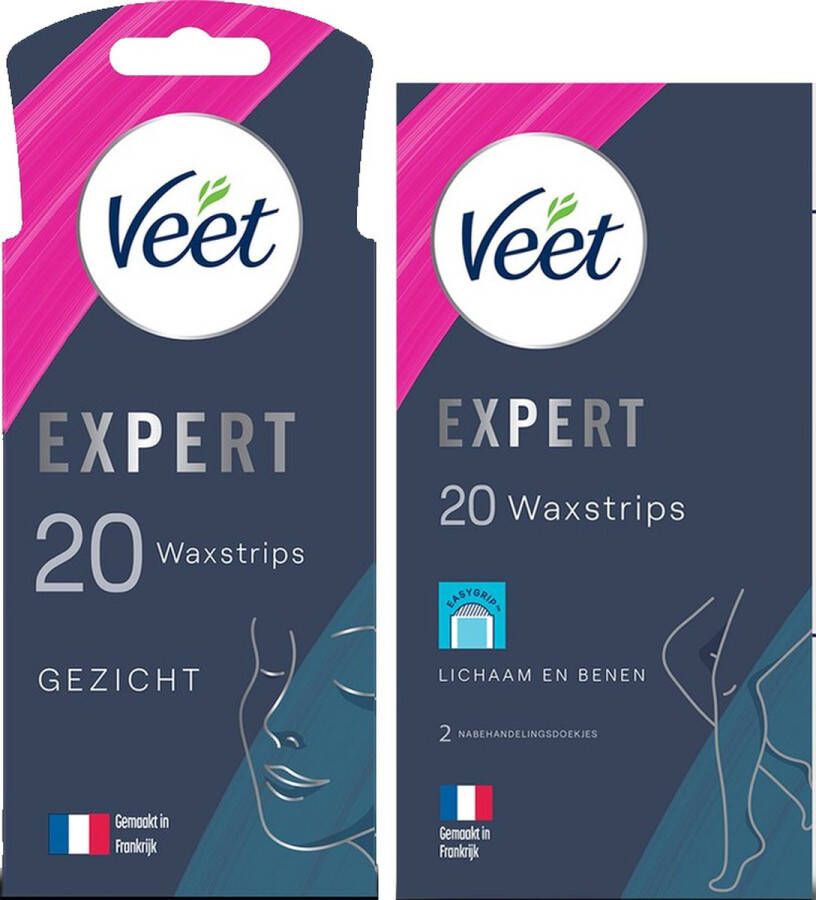 Veet Expert Gevoelige huid Ontharingsstrips Gezicht 20st Ontharingsstrips Benen (Sensitive) 20st