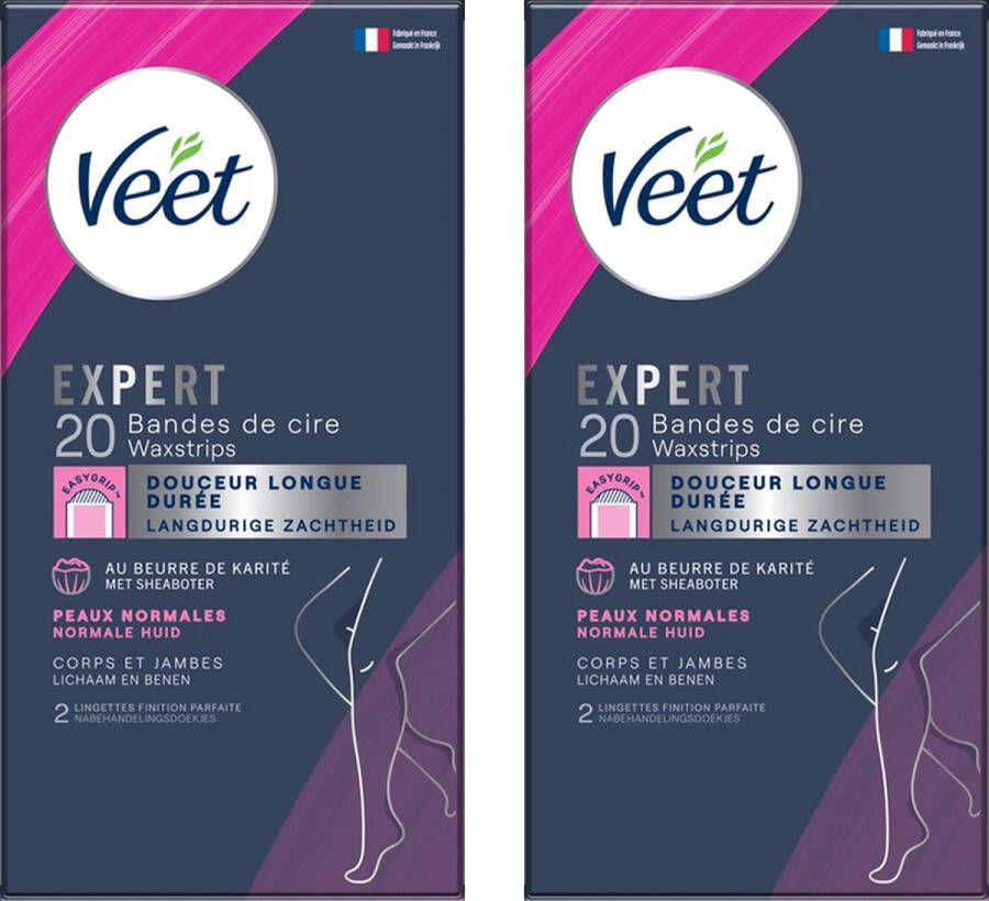 Veet Expert Ontharingsstrips Lichaam & benen Normale huid 20 stuks 2 stuks Voordeelverpakking