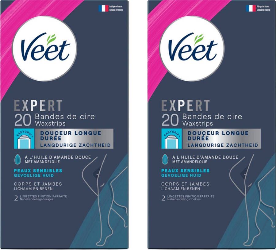 Veet Expert Ontharingsstrips Lichaam & benen Gevoelige huid 20 stuks 2 stuks Voordeelverpakking