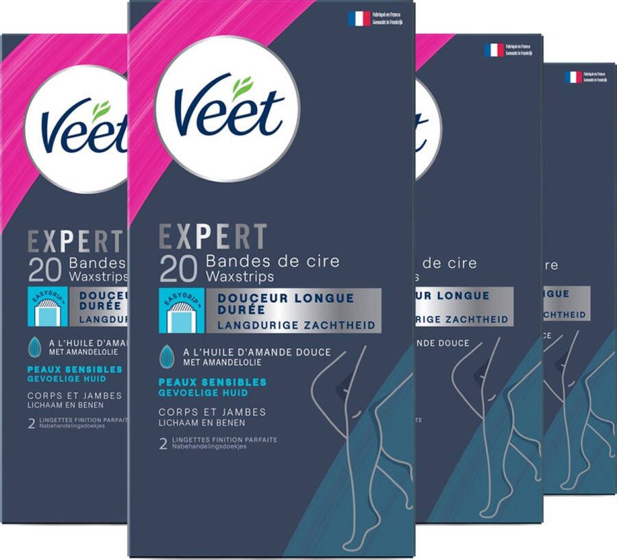 Veet Expert Ontharingsstrips Lichaam & benen Gevoelige huid 20 stuks 4 stuks Voordeelverpakking