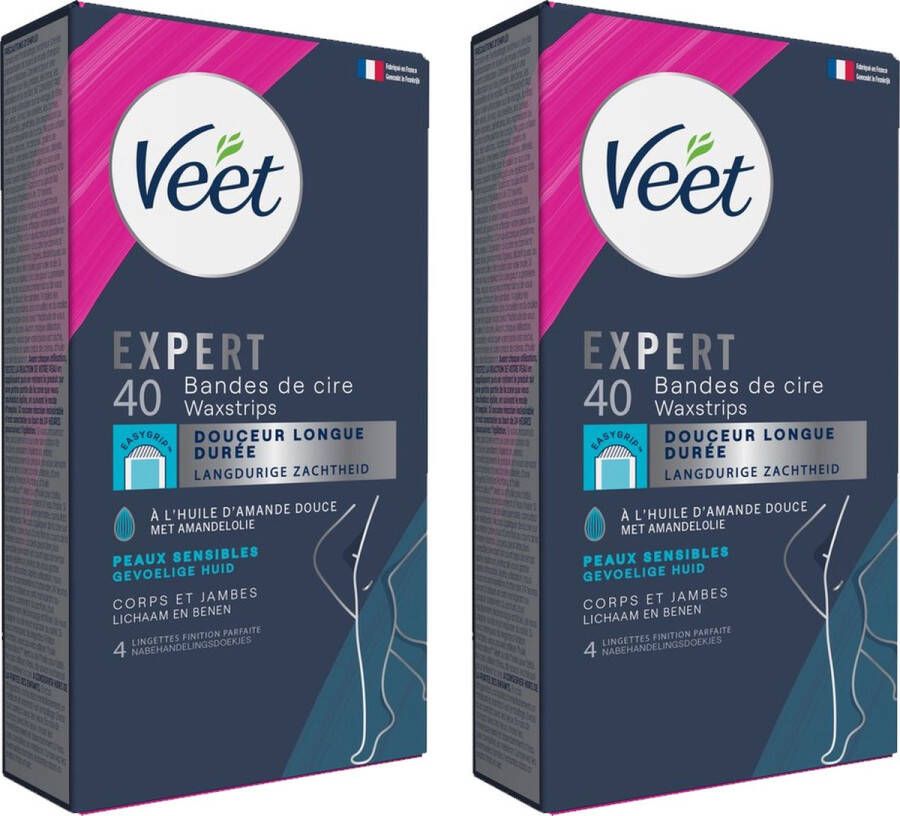 Veet Expert Ontharingsstrips Lichaam & benen Gevoelige huid 40 stuks 2 stuks Voordeelverpakking