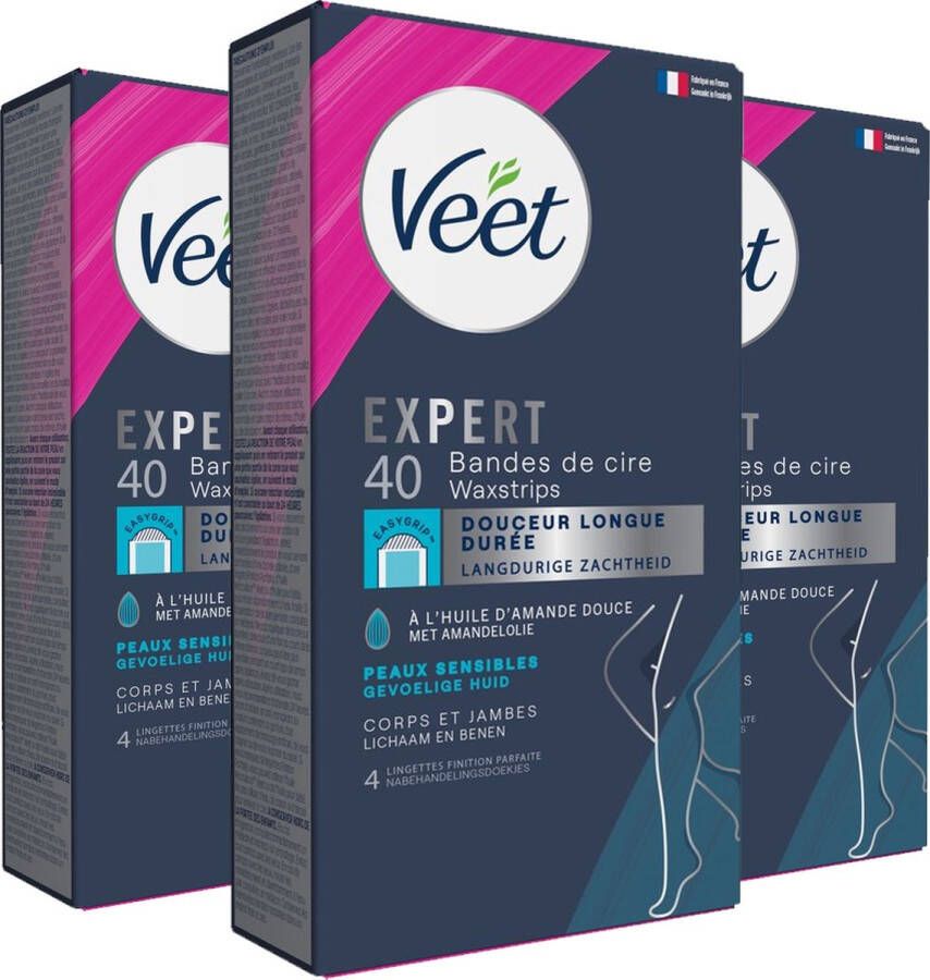 Veet Expert Ontharingsstrips Lichaam & benen Gevoelige huid 40 stuks 3 stuks Voordeelverpakking