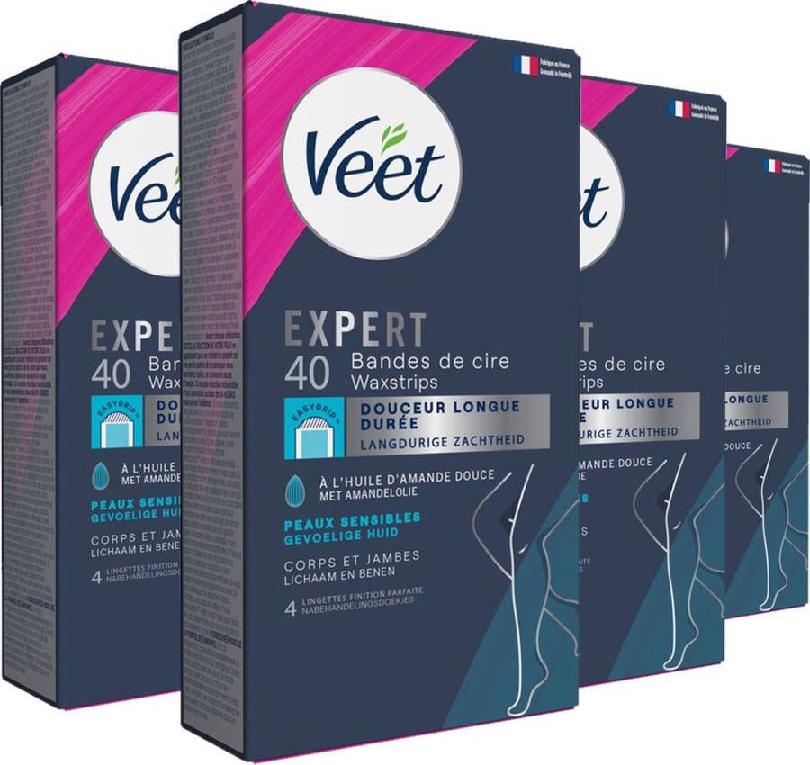 Veet Expert Ontharingsstrips Lichaam & benen Gevoelige huid 40 stuks 4 stuks Voordeelverpakking