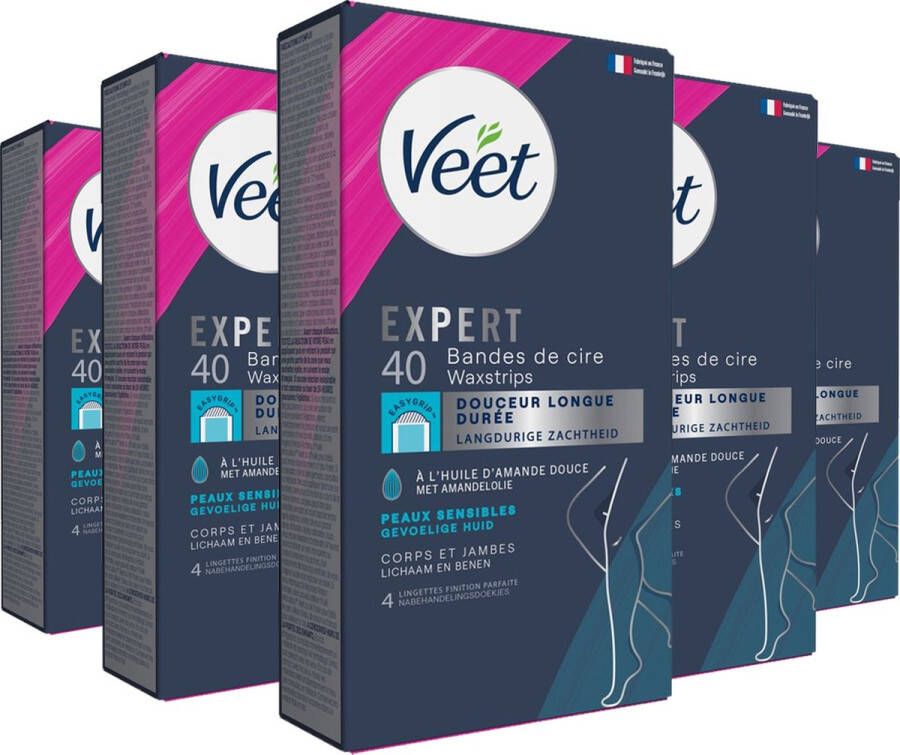 Veet Expert Ontharingsstrips Lichaam & benen Gevoelige huid 40 stuks 5 stuks Voordeelverpakking