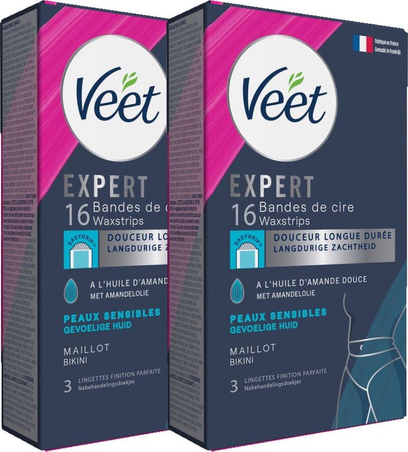 Veet Expert Ontharingsstrips Bikinilijn Gevoelige huid 16 stuks 2 stuks Voordeelverpakking