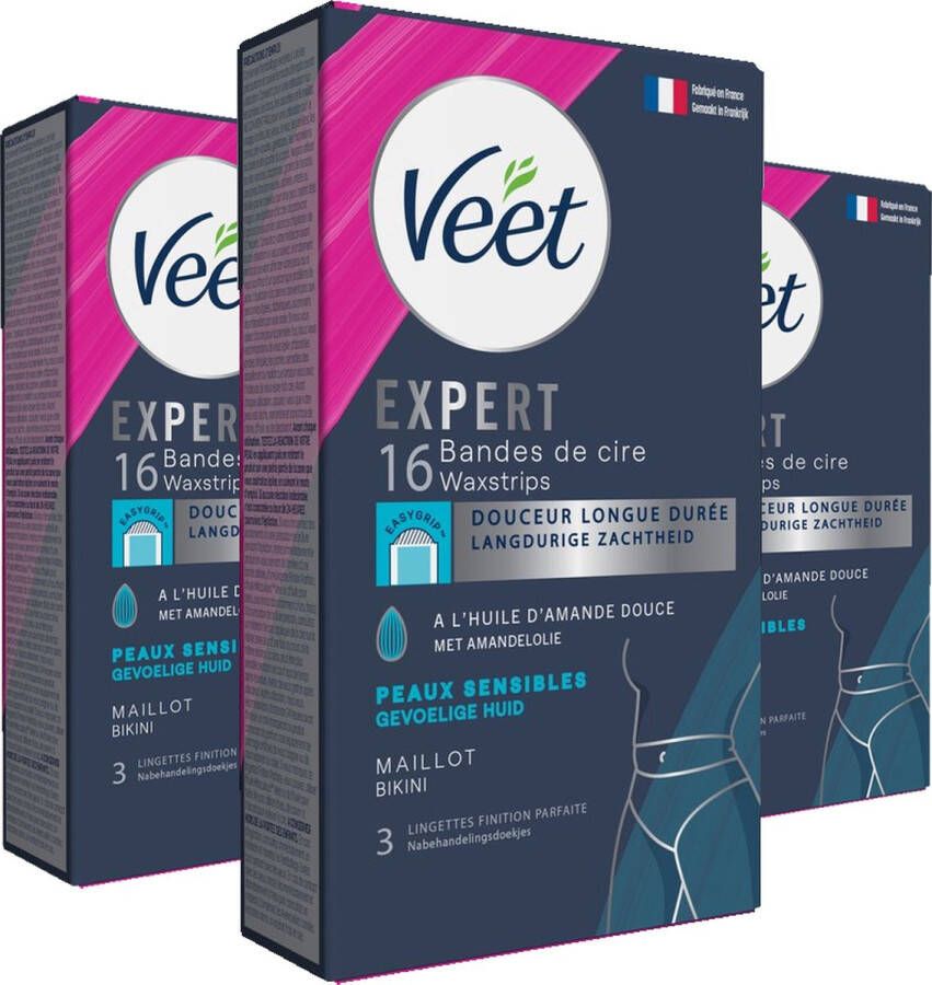 Veet Expert Ontharingsstrips Bikinilijn Gevoelige huid 16 stuks 3 stuks Voordeelverpakking