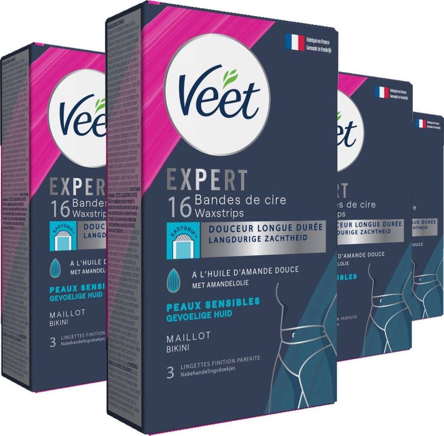 Veet Expert Ontharingsstrips Bikinilijn Gevoelige huid 16 stuks 4 stuks Voordeelverpakking