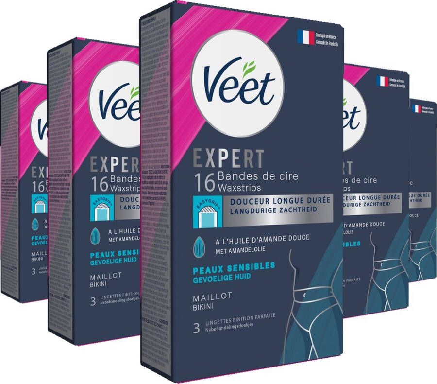 Veet Expert Ontharingsstrips Bikinilijn Gevoelige huid 16 stuks 5 stuks Voordeelverpakking