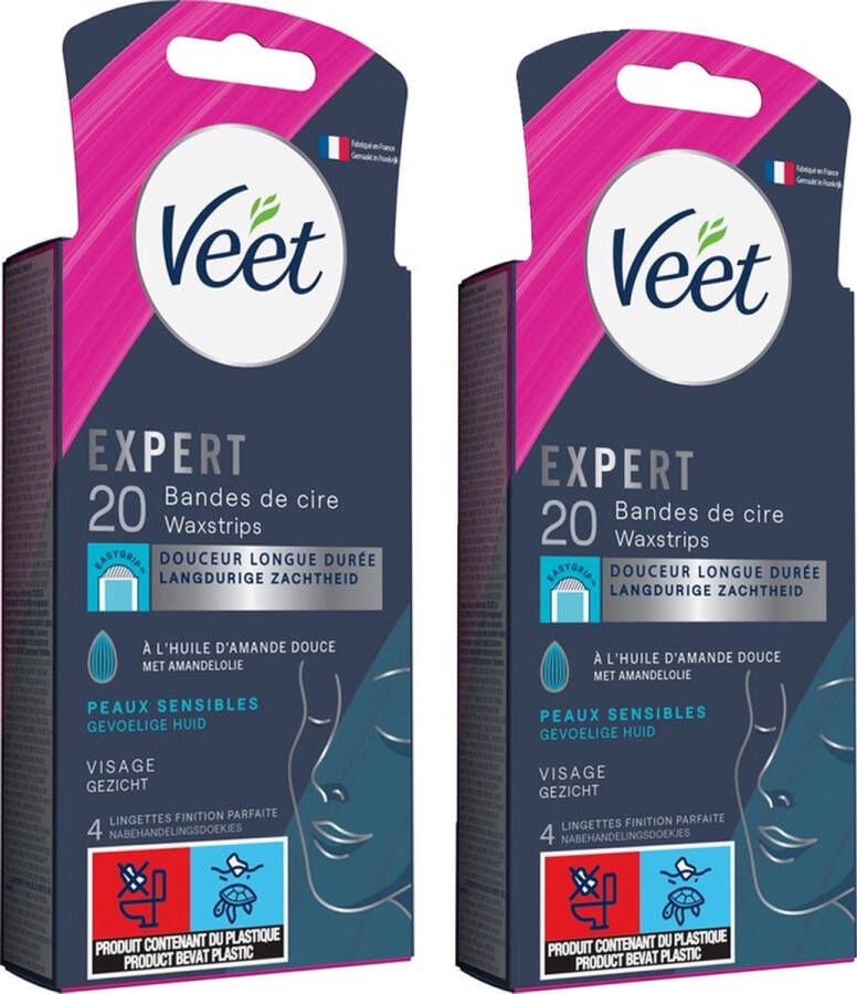 Veet Expert Ontharingsstrips Gezicht Gevoelige huid 20 stuks 2 stuks Voordeelverpakking