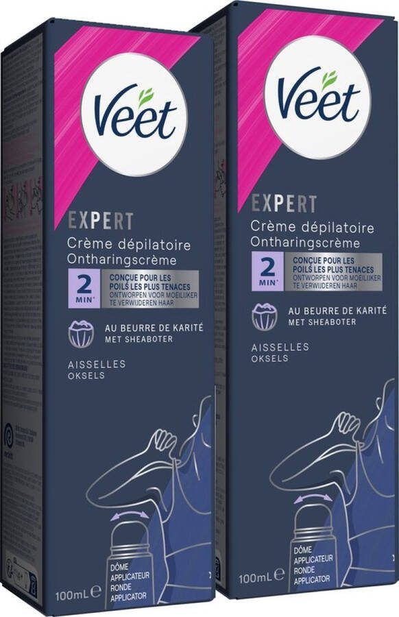 Veet Expert Ontharingscreme met applicator Oksels Alle huidtypes 100ml 2 stuks Voordeelverpakking