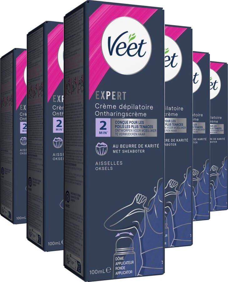 Veet Expert Ontharingscreme met applicator Oksels Alle huidtypes 100ml 6 stuks Voordeelverpakking