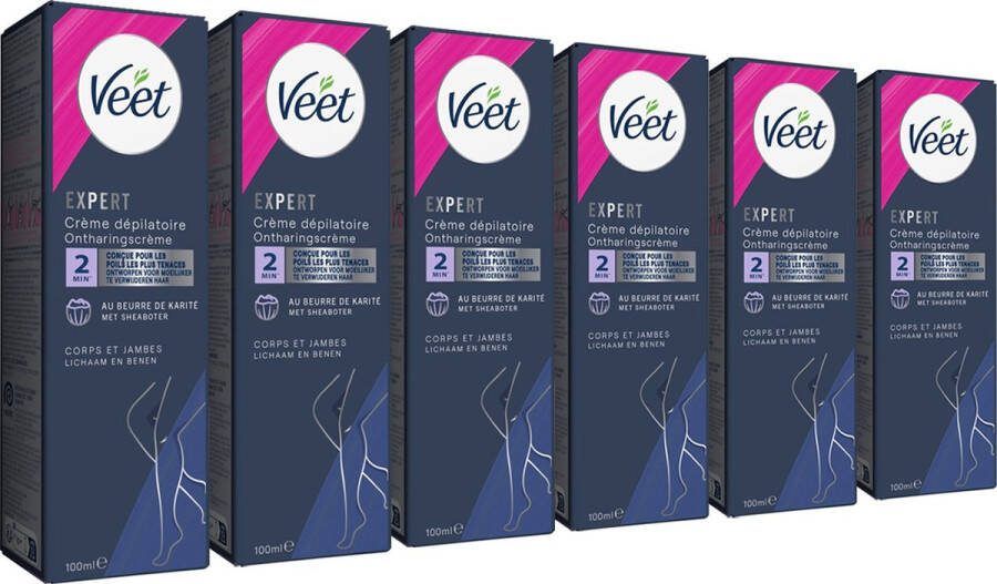 Veet Expert Ontharingscreme met sheaboter Lichaam & benen Alle huidtypes 100ml 6 stuks Voordeelverpakking