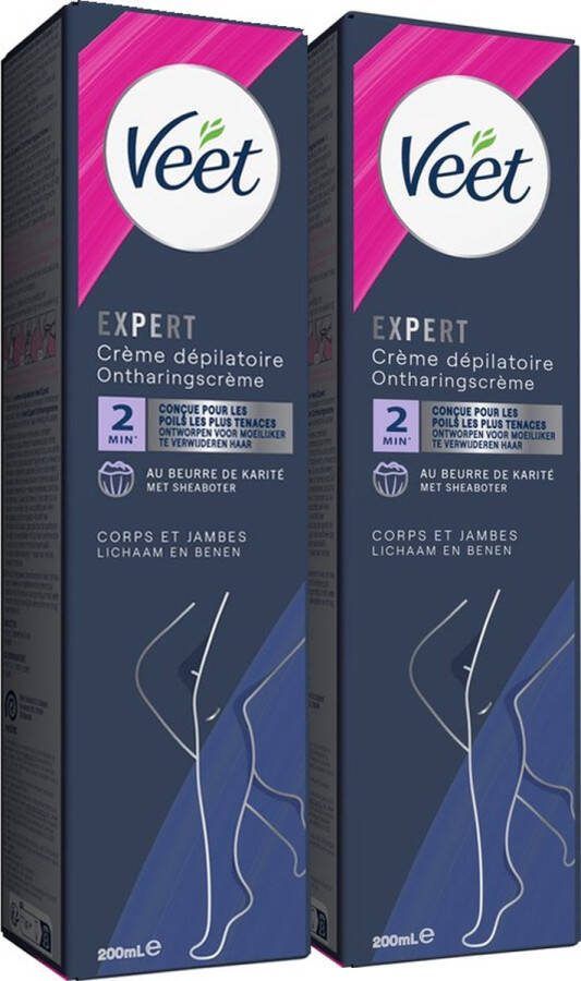Veet Expert Ontharingscreme met sheaboter Lichaam & benen Alle huidtypes 200ml 2 stuks Voordeelverpakking