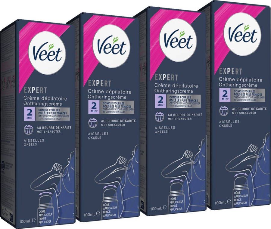 Veet Expert Ontharingscreme met applicator Oksels Alle huidtypes 100ml 4 stuks Voordeelverpakking