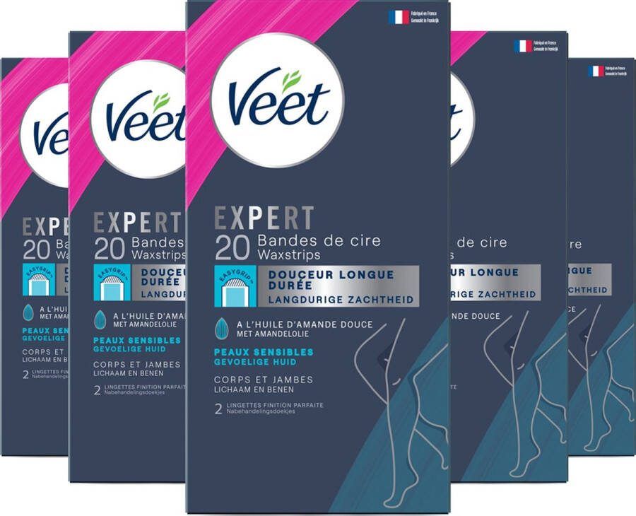 Veet Expert Ontharingsstrips Lichaam & benen Gevoelige huid 20 stuks 5 stuks Voordeelverpakking