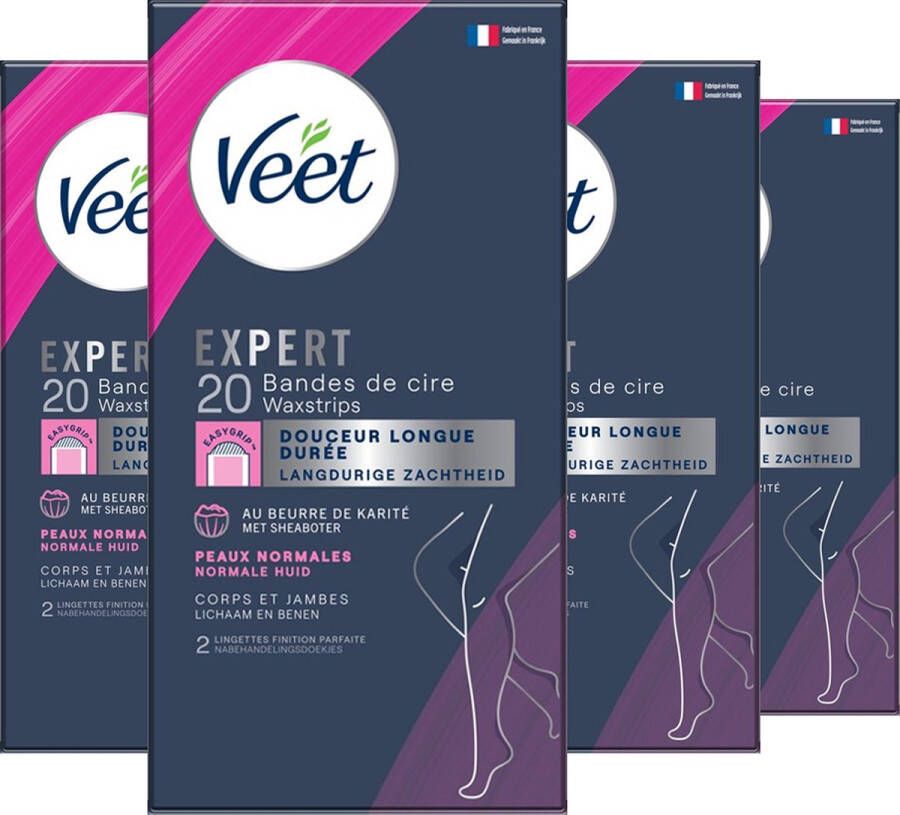 Veet Expert Ontharingsstrips Lichaam & benen Normale huid 20 stuks 4 stuks Voordeelverpakking