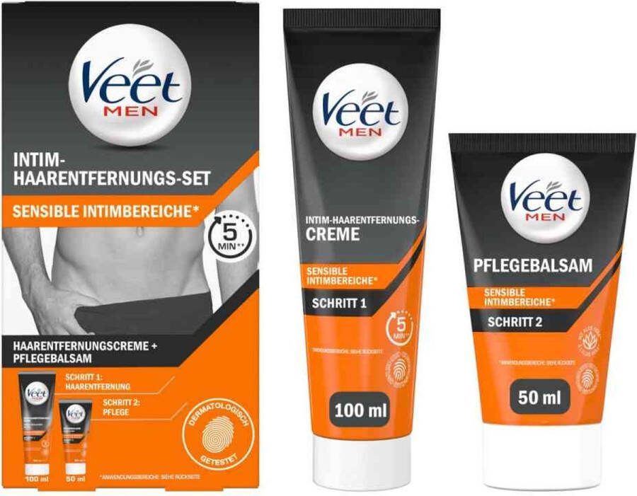 Veet Men Intieme ontharingscrème 100 ml + verzorgende balsem 50 ml 1 Stk