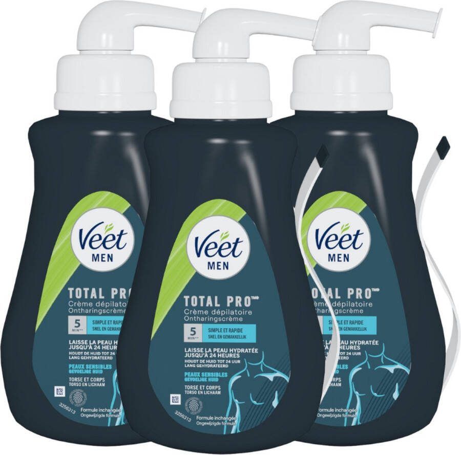 Veet Men Total Pro Ontharingscreme Gevoelige Huid Torso en Lichaam 400ml x 3