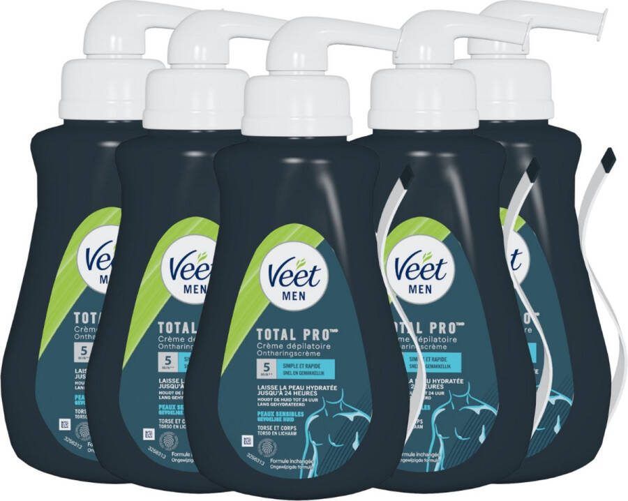 Veet Men Total Pro Ontharingscreme Gevoelige Huid Torso en Lichaam 400ml x 5