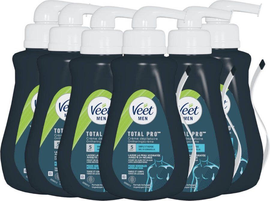 Veet Men Total Pro Ontharingscreme Gevoelige Huid Torso en Lichaam 400ml x 6
