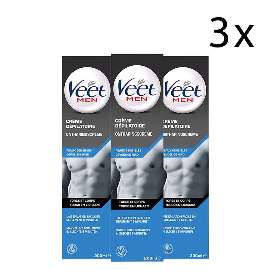 Veet Men Ontharingscreme Gevoelige Huid 200ml x3 Voordeelverpakking