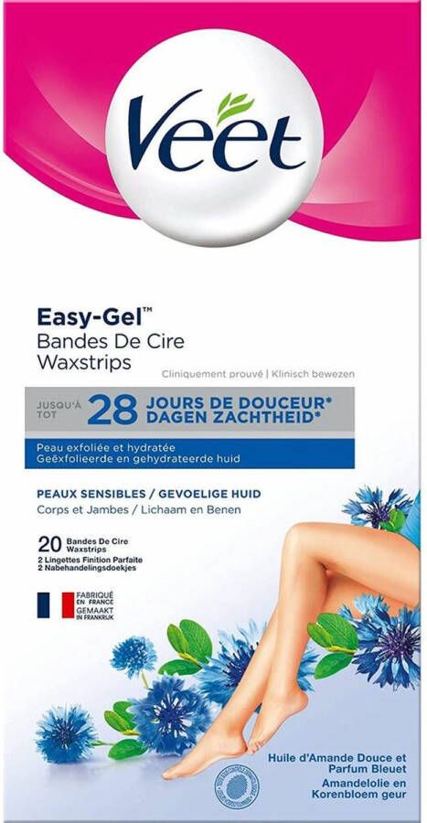 Veet Ontharingsstrips Benen & Lichaam Gevoelige Huid Easy-Gelwax 20 stuks