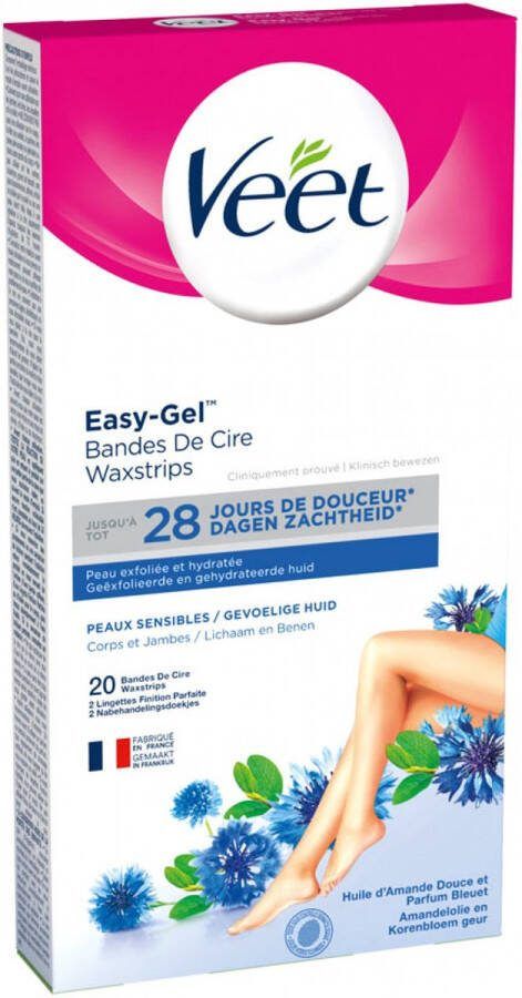 Veet Ontharingsstrips Benen & Lichaam Gevoelige Huid Easy-Gelwax 20 stuks