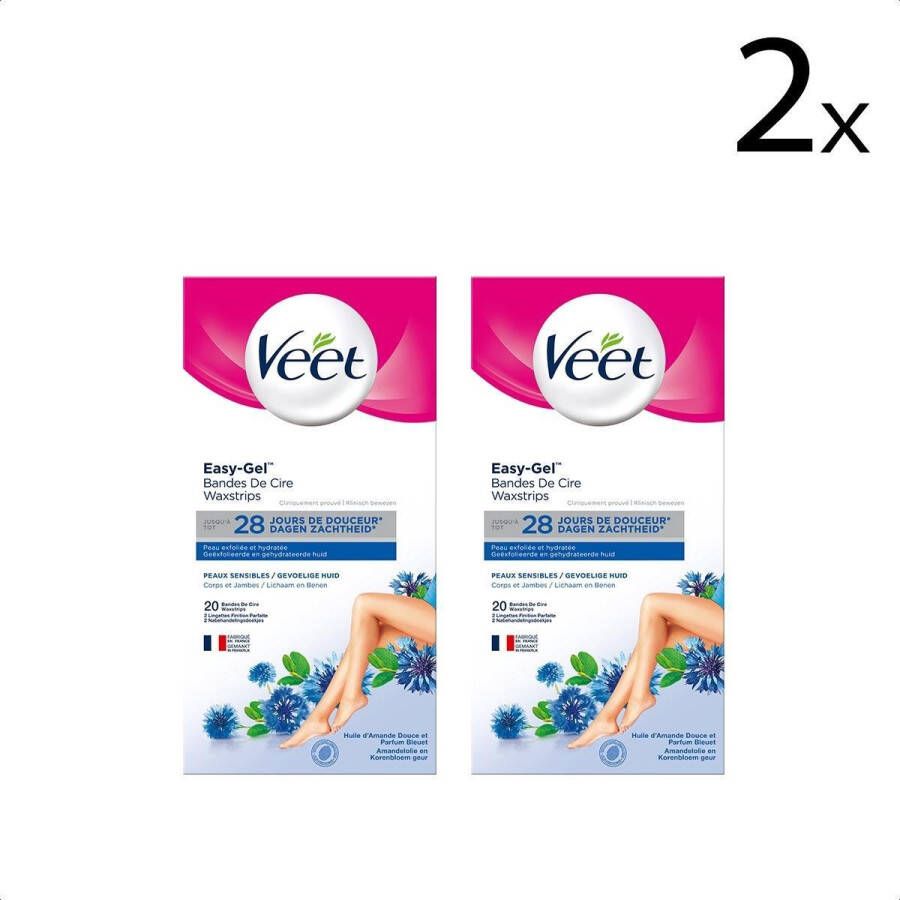 Veet Ontharingsstrips Benen & Lichaam Gevoelige Huid Easy-Gelwax 20 stuks x2