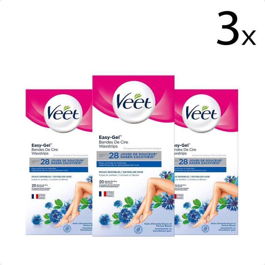 Veet Ontharingsstrips Benen & Lichaam Gevoelige Huid Easy-Gelwax 20 stuks x3