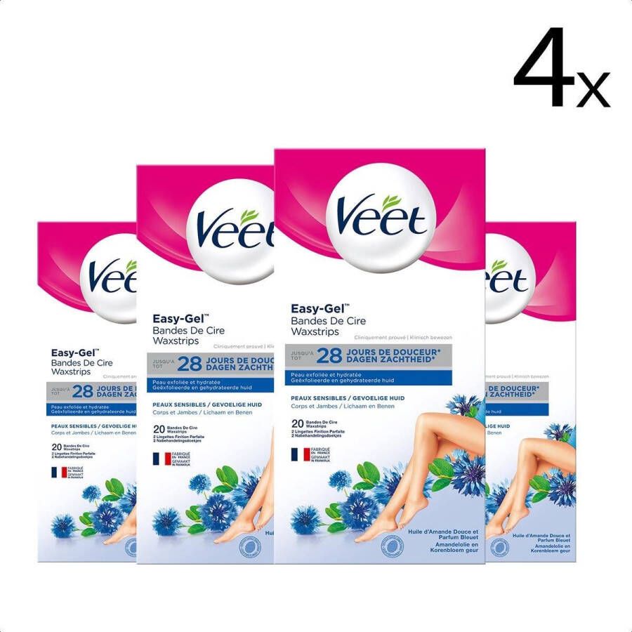 Veet Ontharingsstrips Benen & Lichaam Gevoelige Huid Easy-Gelwax 20 stuks x4