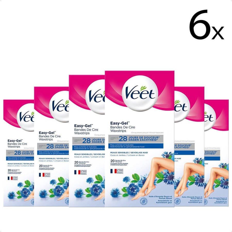 Veet Ontharingsstrips Benen & Lichaam Gevoelige Huid Easy-Gelwax 20 stuks x6