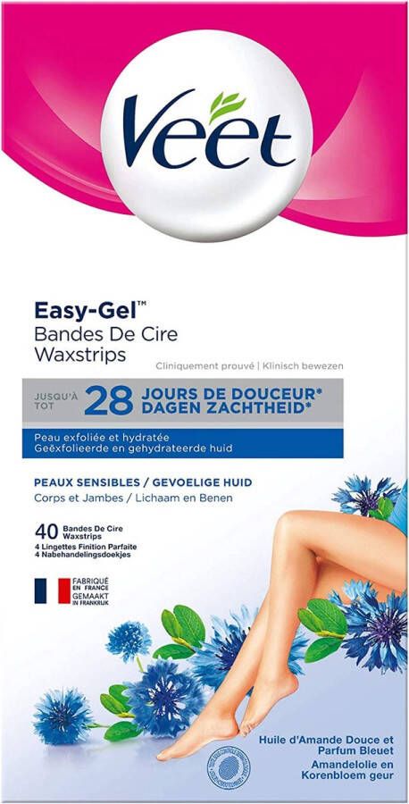 Veet Ontharingsstrips Benen & Lichaam Gevoelige Huid Easy-Gelwax 40 stuks