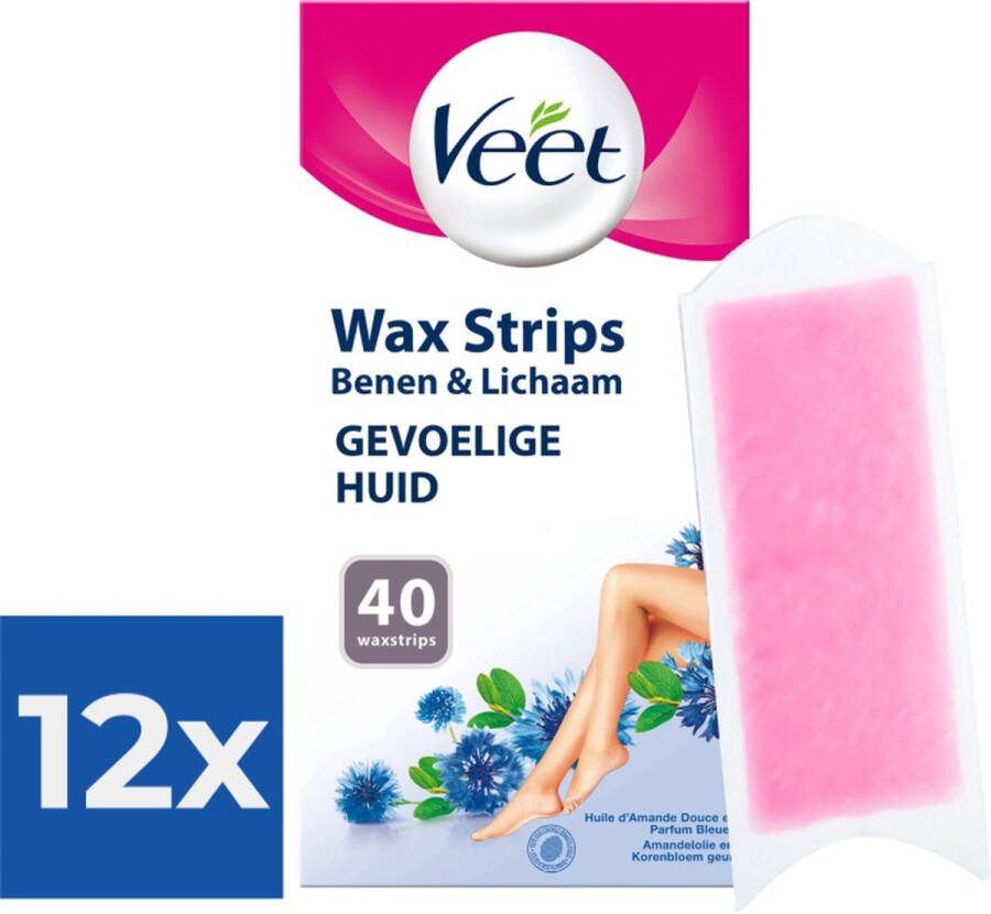 Veet Ontharingsstrips Benen & Lichaam Gevoelige Huid Easy-Gelwax 40 stuks Voordeelverpakking 12 stuks