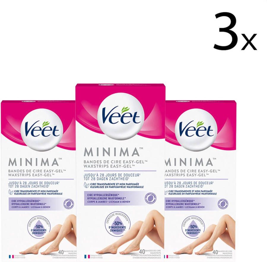 Veet Ontharingsstrips Benen & Lichaam Hypoallergene Minima 40 stuks x3