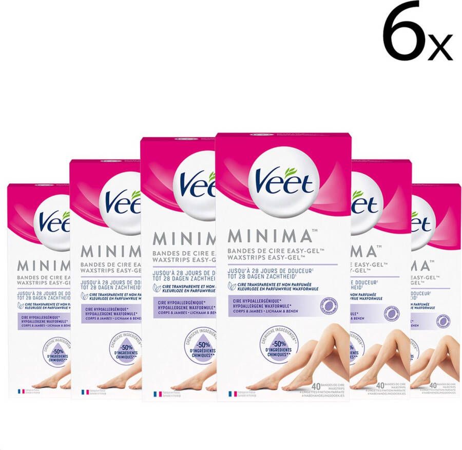 Veet Ontharingsstrips Benen & Lichaam Hypoallergene Minima 40 stuks x6