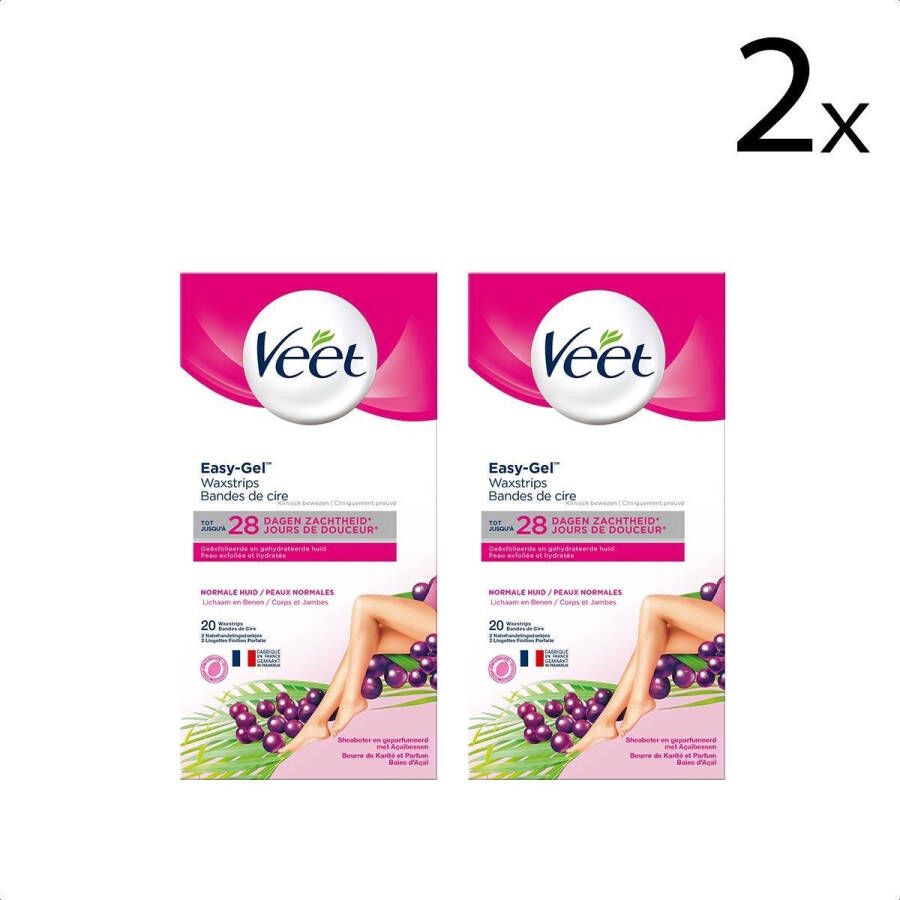 Veet Ontharingsstrips Benen & Lichaam Normale Huid Easy-Gelwax 20 stuks x2