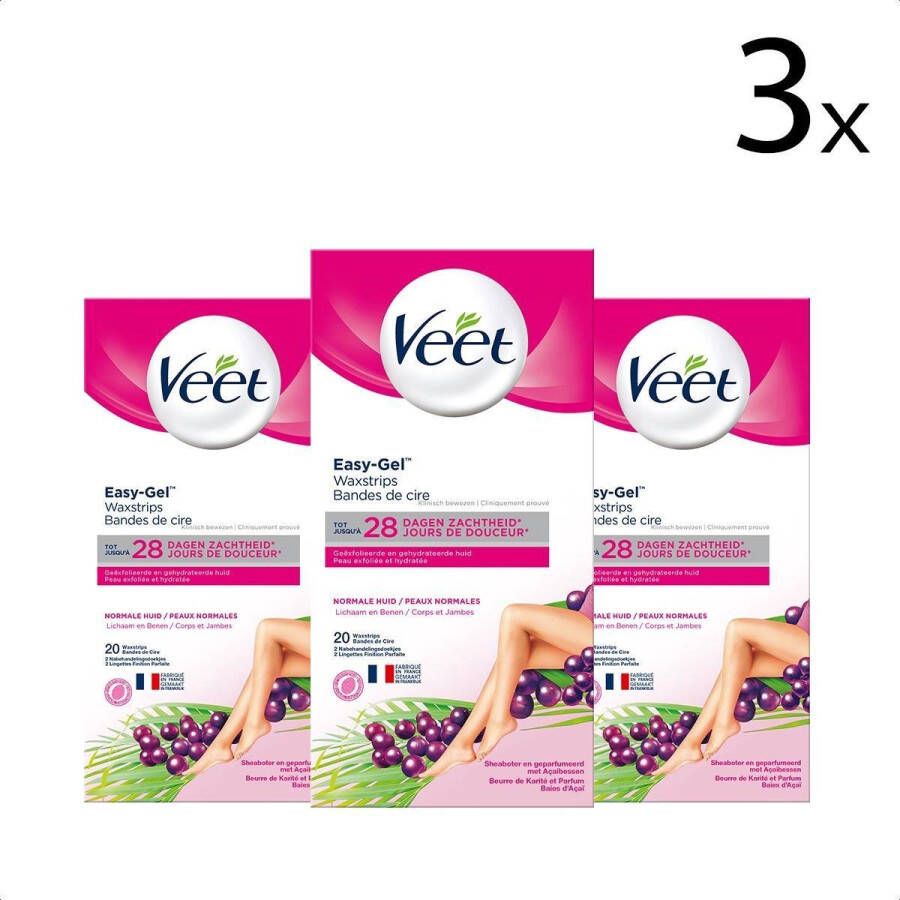 Veet Ontharingsstrips Benen & Lichaam Normale Huid Easy-Gelwax 20 stuks x3