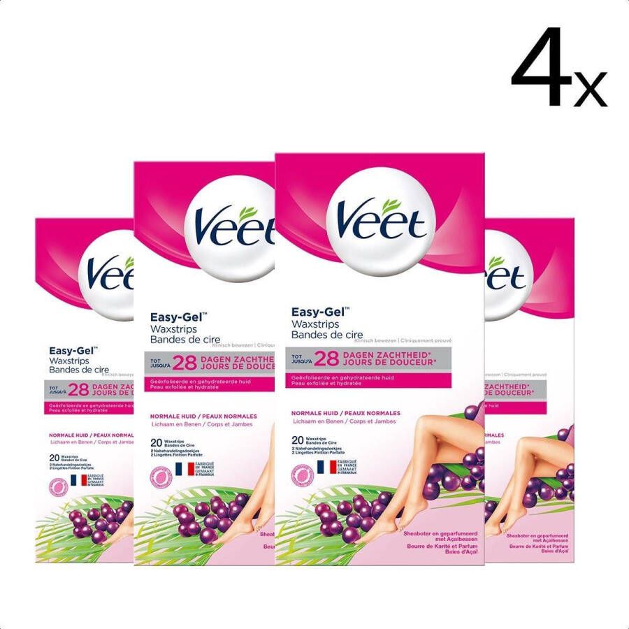 Veet Ontharingsstrips Benen & Lichaam Normale Huid Easy-Gelwax 20 stuks x4