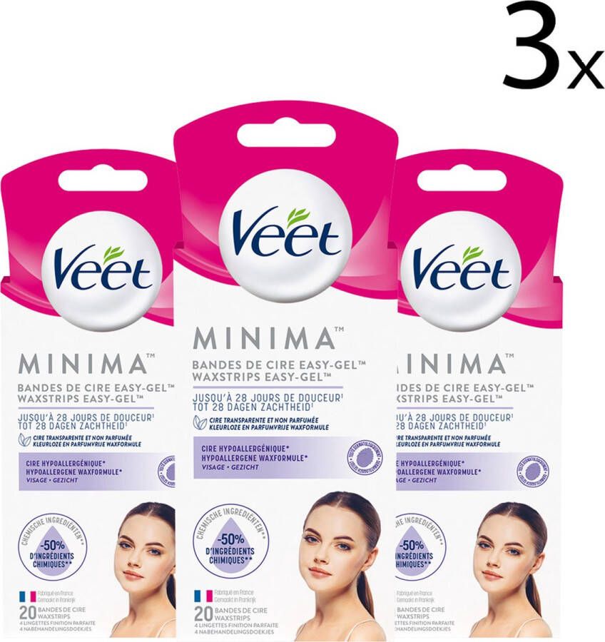 Veet Ontharingsstrips Gezicht Hypoallergene Minima 20 stuks x3