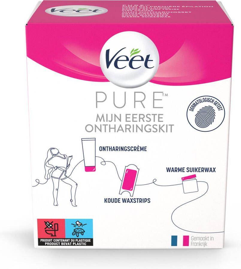 Veet Pure Mijn Eerstre Wax Kit Ontharingscreme 100ml Ontharingsstrips x40 Suikerwax 250ml