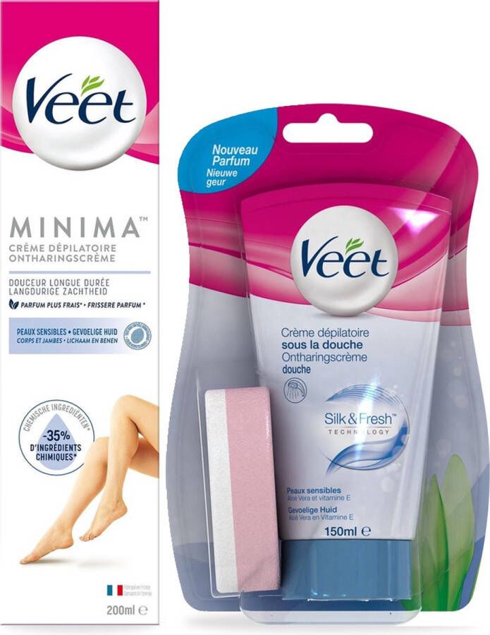 Veet Pure Ontharingscreme Gevoelig Minima 100ML Pure In Shower Crème Sensitive 150ML Voordeelverpakking