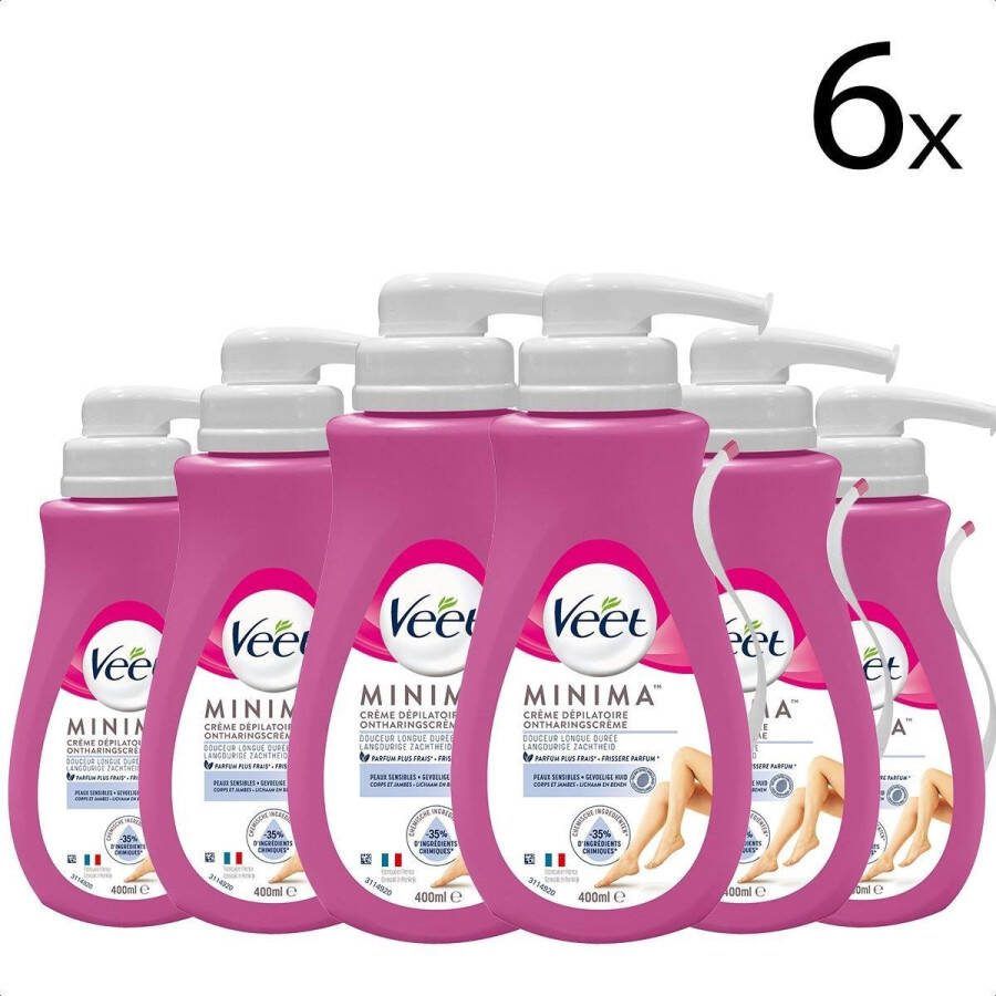 Veet PURE Ontharingscrème Gevoelige Huid Geen Geur van Ammoniak 400 ml x6 Voordeelverpakking