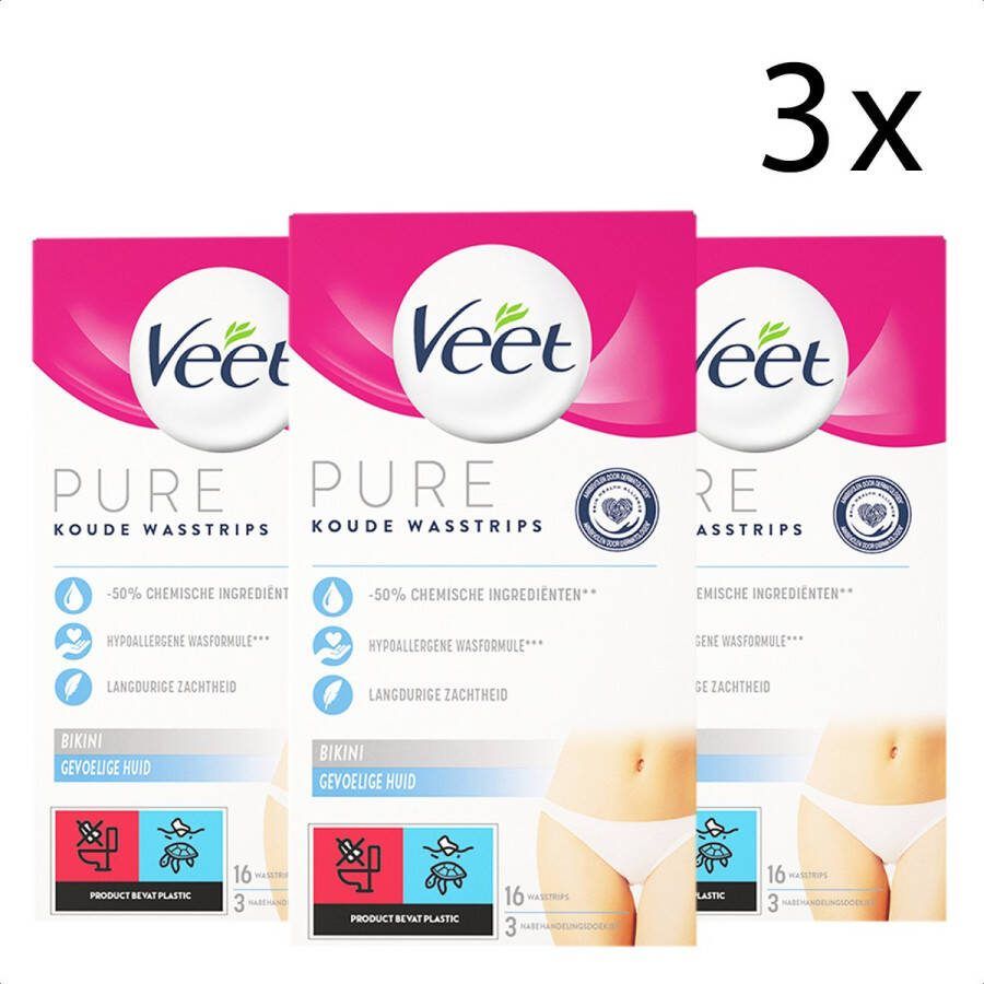 Veet Pure Ontharingsstrips Bikinilijn Gevoelige huid 16 stuks x3