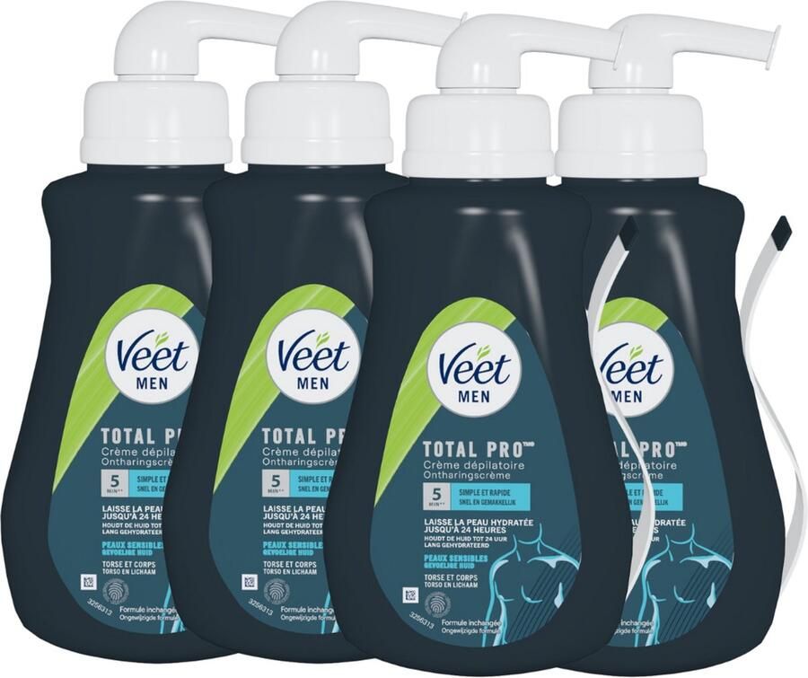 Veet Men Total Pro Ontharingscreme Gevoelige Huid Torso en Lichaam 400ml x 4