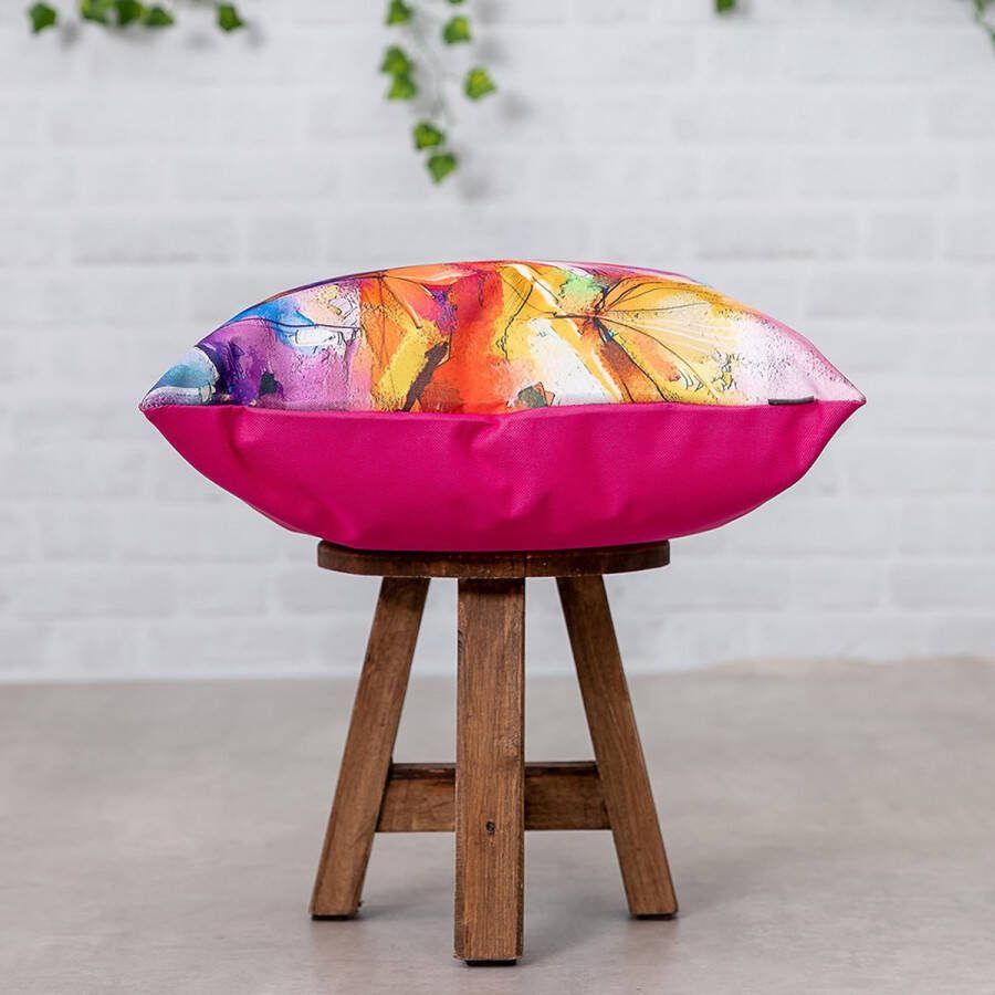 Veeva Outdoor Sierkussen met Vulling 45cm Roze Olieverfschilderij Set 4 Stuks Binnen Buiten